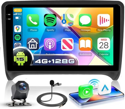 4G + 128G Android 15 ستيريو سيارة لأودي TT 2006-2014، CarPlay Android Auto، 9 بوصات Incell HD تعمل باللمس ستيريو سيارة مع نظام تحديد المواقع العالمي، WiFi، Bluetooth 5.0، FM، 32 EQ، SWC، كاميرا احتياطية in Kuwait