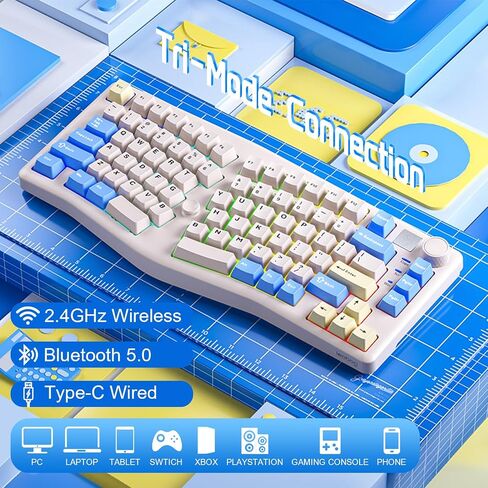 LEOBOG A75 Alice Keyboard, Tri-Mode Ergonomic Gaming Keyboard with RGB Backlit Functional Knob Joystick, 75% Layout Hot-Swap Gasket Custom Keyboards for Win Mac PC Gamer-Black in Saudi Arabia