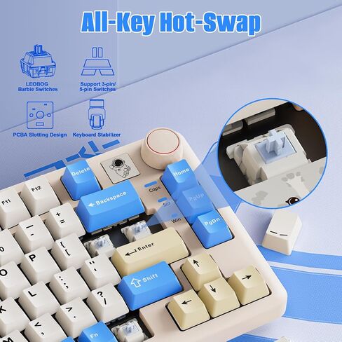 LEOBOG A75 Alice Keyboard, Tri-Mode Ergonomic Gaming Keyboard with RGB Backlit Functional Knob Joystick, 75% Layout Hot-Swap Gasket Custom Keyboards for Win Mac PC Gamer-Black in Saudi Arabia