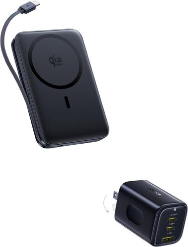 Baseus Picogo Qi2.2 25W Magsafe شاحن محمول باور بانك 10000 مللي أمبير 45W PICOGO 67W USB C شاحن، أصغر 3 منافذ شحن سريع مع قابس قابل للطي in Saudi Arabia