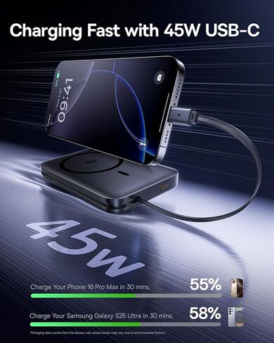 Baseus Picogo Qi2.2 25W Magsafe شاحن محمول باور بانك 10000 مللي أمبير 45W PICOGO 67W USB C شاحن، أصغر 3 منافذ شحن سريع مع قابس قابل للطي in Saudi Arabia