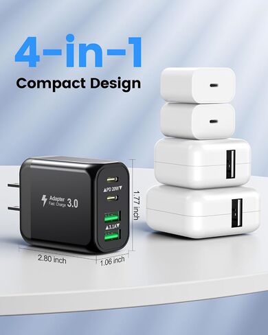 40W USB C Charger Block, 2-Pack 4-Port Fast Charging Block Power Adapter, Dual PD & QC Type-C Multiport Wall Charger for iPhone 17 16 15 14 13 12 11 Pro Max, Samsung, Tablets in Saudi Arabia