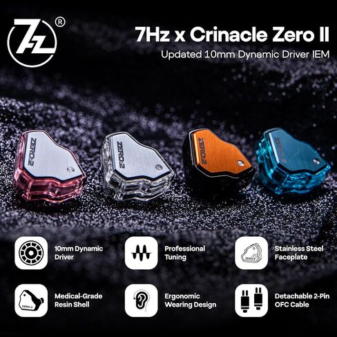 7Hz x Crinacle Zero:2 in Ear Monitor, Updated 10mm Dynamic Driver IEM Earphones, HiFi Wired Earbuds, with OFC IEM Cable for Gaming & Music Audiophiles (No Mic 3.5mm, Blue) in Kuwait