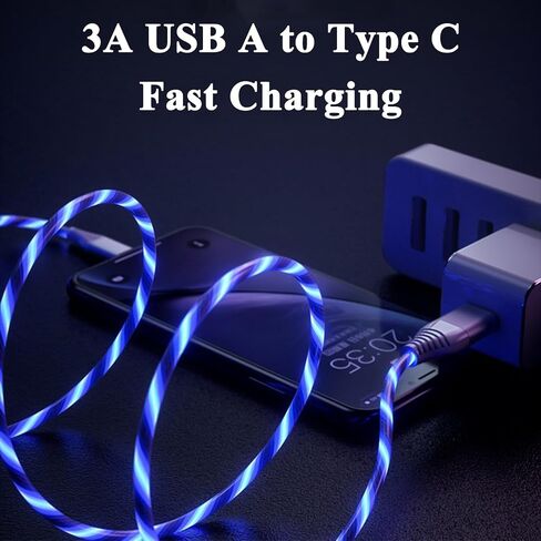 Light Up USB C Charging Cord 3A LED Light Up Type C Fast Charger Led USB-A to USB-C Compatible with iPhone 16/15/Pro/Plus/Pro Max, Galaxy S24/S23/S22/S21/S20, iPad, Pixel, and More 3.3FT Blue in Kuwait