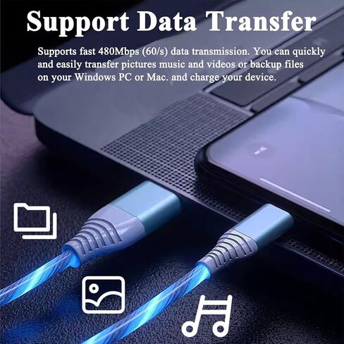 Light Up USB C Charging Cord 3A LED Light Up Type C Fast Charger Led USB-A to USB-C Compatible with iPhone 16/15/Pro/Plus/Pro Max, Galaxy S24/S23/S22/S21/S20, iPad, Pixel, and More 3.3FT Blue in Kuwait