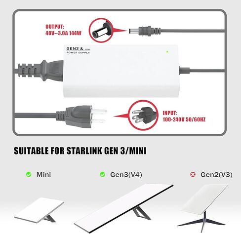 for Starlink Gen 3 & Mini Charger, 144W 48V 3A Power Supply, 100~240V AC to DC Adapter, Replacement for Starlink Gen3 & Mini Accessories in Saudi Arabia