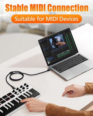 كابل طابعة AGVEE بطول 6.6 قدم USB-A، سلك كابل USB إلى B MIDI، بيانات ثابتة مضفرة لطابعة HP Canon Epson Brother، بيانو، أداة ميدي، تسجيل واجهة الصوت، أسود in Kuwait