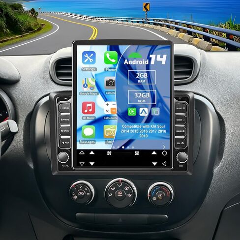 راديو ستيريو للسيارة Android 14 Double Din لسيارة KIA Soul 2014-2019، 2G+32G 9.7 بوصة شاشة لمس راديو السيارة مع تشغيل لاسلكي Android Auto GPS WiFi Bluetooth RDS DSP SWC كاميرا احتياطية in Saudi Arabia