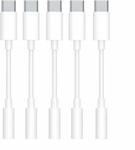 5 عبوات من محول صوت USBc إلى 3.5 مم، محول سماعة الرأس إلى USB C متوافق مع سلسلة iPhone 17/16/15، وSamsung Galaxy S25، وS24، وS23 Ultra، وNote 20، وiPad Pro، وMacBook، وPixel XL والمزيد in Kuwait