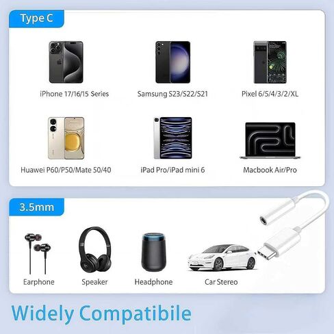 5 عبوات من محول صوت USBc إلى 3.5 مم، محول سماعة الرأس إلى USB C متوافق مع سلسلة iPhone 17/16/15، وSamsung Galaxy S25، وS24، وS23 Ultra، وNote 20، وiPad Pro، وMacBook، وPixel XL والمزيد in Kuwait