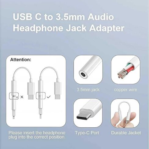 5 عبوات من محول صوت USBc إلى 3.5 مم، محول سماعة الرأس إلى USB C متوافق مع سلسلة iPhone 17/16/15، وSamsung Galaxy S25، وS24، وS23 Ultra، وNote 20، وiPad Pro، وMacBook، وPixel XL والمزيد in Kuwait