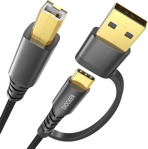 USB Printer Cable 6 Feet 2-in-1 USB B to USB C/A, High Speed Printer Cord Nylon Braided MIDI Cable Compatible with HP/Dell/Brother/Epson/Piano, Computer, MacBook Pro/Air, iPad, and More in Saudi Arabia