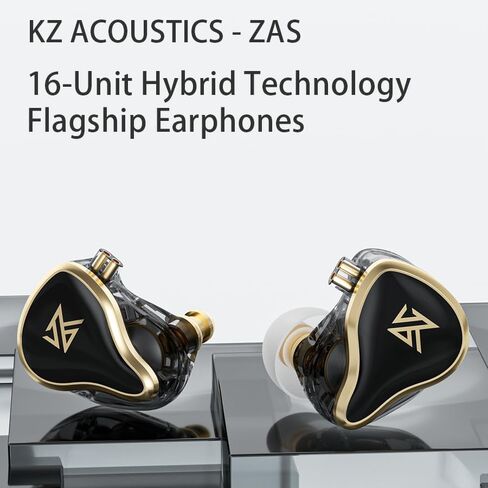 سماعات أذن KZ ZAS مكونة من 16 وحدة بتقنية Hybrid Technology Drive سلكية، kz IEM داخل الأذن، سماعة رأس HiFi داخل الأذن، جودة صوت عالية مع كابل مطلي بالفضة (بدون ميكروفون، أبيض) in Kuwait