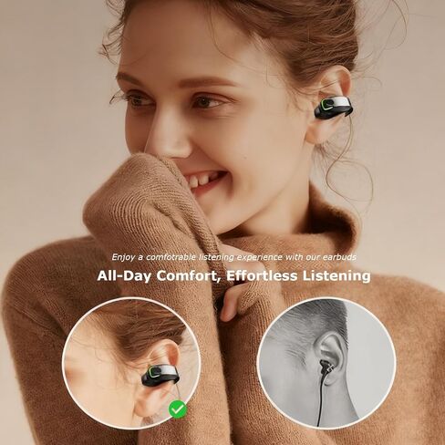 Open Ear Headphones, 1Pcs Over Ear Clip Earbuds, Single Ear Bone Conduction Bluetooth 5.3 Headphone with IPX4, for Sports Running, Workout (Black) in Saudi Arabia