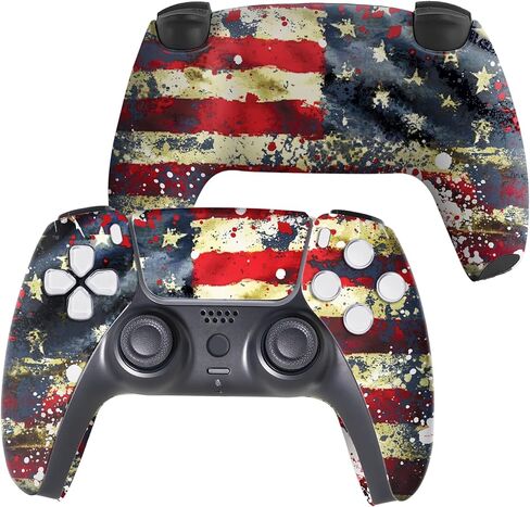 وحدة تحكم PS-5 المخصصة من Tattered Flag متوافقة مع Play-Station 5 بواسطة وحدات تحكم BCB | صُنع بفخر في الولايات المتحدة الأمريكية من خلال طباعة HYDRO-DIP الدائمة (ليست مجرد جلد) in Kuwait