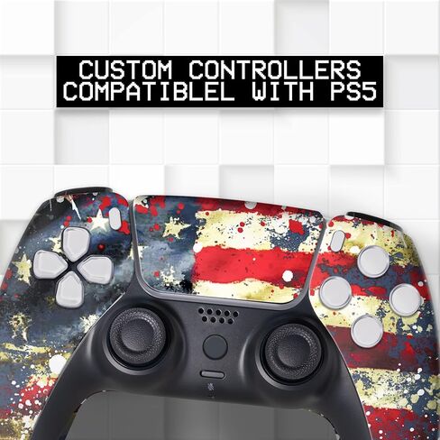وحدة تحكم PS-5 المخصصة من Tattered Flag متوافقة مع Play-Station 5 بواسطة وحدات تحكم BCB | صُنع بفخر في الولايات المتحدة الأمريكية من خلال طباعة HYDRO-DIP الدائمة (ليست مجرد جلد) in Kuwait