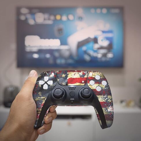 وحدة تحكم PS-5 المخصصة من Tattered Flag متوافقة مع Play-Station 5 بواسطة وحدات تحكم BCB | صُنع بفخر في الولايات المتحدة الأمريكية من خلال طباعة HYDRO-DIP الدائمة (ليست مجرد جلد) in Kuwait
