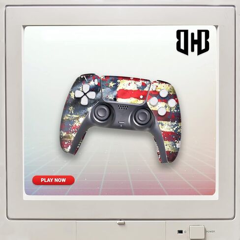 وحدة تحكم PS-5 المخصصة من Tattered Flag متوافقة مع Play-Station 5 بواسطة وحدات تحكم BCB | صُنع بفخر في الولايات المتحدة الأمريكية من خلال طباعة HYDRO-DIP الدائمة (ليست مجرد جلد) in Kuwait