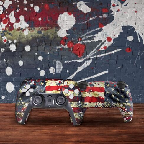 وحدة تحكم PS-5 المخصصة من Tattered Flag متوافقة مع Play-Station 5 بواسطة وحدات تحكم BCB | صُنع بفخر في الولايات المتحدة الأمريكية من خلال طباعة HYDRO-DIP الدائمة (ليست مجرد جلد) in Kuwait