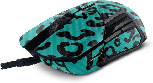MightySkins Carbon Fiber Skin Compatible with SteelSeries Rival 5 Gaming Mouse - Teal Leopard | Protective, Durable Textured Carbon Fiber Finish | Easy to Apply and Change Styles | Made in The USA in Saudi Arabia