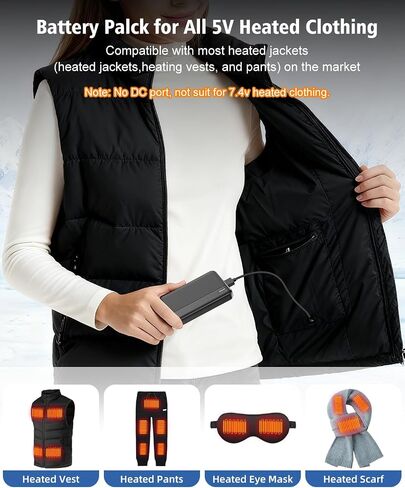 5V 2A Battery Pack Power Bank for Heated Vest, Heated Jackets, Heated Pants, 10000mAh Packet Size Portable Charger for Heated Clothing, USB Heated Blankets, Heated Coats. (Black) in Saudi Arabia