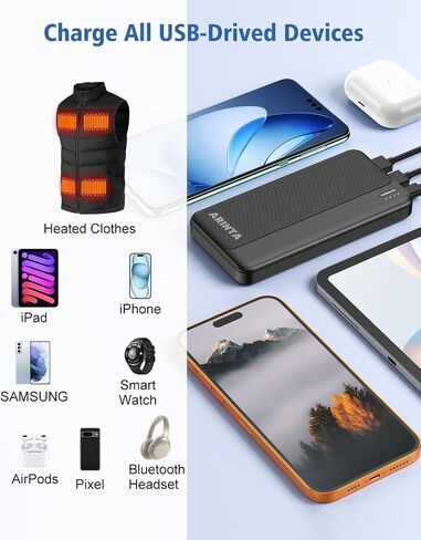5V 2A Battery Pack Power Bank for Heated Vest, Heated Jackets, Heated Pants, 10000mAh Packet Size Portable Charger for Heated Clothing, USB Heated Blankets, Heated Coats. (Black) in Saudi Arabia