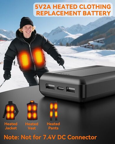 حزمة بطارية سترة مُحدثة - 5V2.4A، مخرج USB 10000 مللي أمبير في الساعة قابل لإعادة الشحن لتدفئة السترات والمعاطف والسراويل والملابس الداخلية، مع ملحقات الشحن. in Kuwait