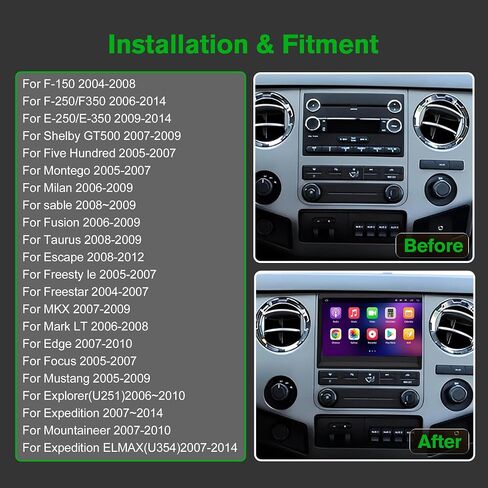 [4+64G] ستيريو سيارة Android 13 مع Carplay لاسلكي وAndroid Auto لسيارة Ford F150 F250 F350 E-250 E-350 Escape Focus ترقية راديو تعمل باللمس مع كاميرا AHD، ملاحة GPS، SWC، WiFi، FM، بلوتوث in Kuwait