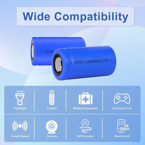 18350 Battery Lithium 2 Pack,3.7V Rechargeable Battery 1100mAh Flat Top for Flashlight, Solar Garden Light and More in Saudi Arabia