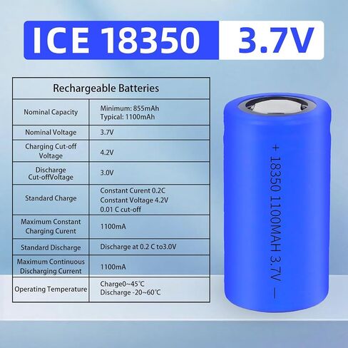 18350 Battery Lithium 2 Pack,3.7V Rechargeable Battery 1100mAh Flat Top for Flashlight, Solar Garden Light and More in Saudi Arabia