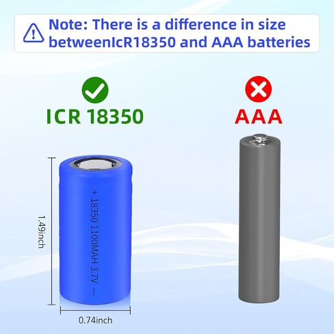 18350 Battery Lithium 2 Pack,3.7V Rechargeable Battery 1100mAh Flat Top for Flashlight, Solar Garden Light and More in Saudi Arabia