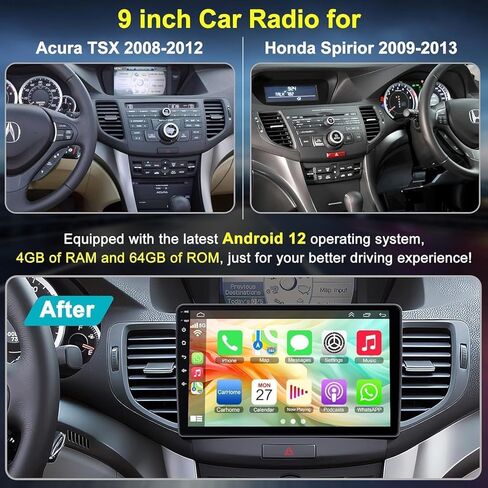 ستيريو سيارة 8core 4G+64G لسيارة Acura TSX 2009-2014/Honda Spirior 2009-2013، شاشة لمس 9 بوصة Android 13 راديو Acura مع CarPlay اللاسلكي، Android Auto، GPS Navi، 5G WiFi، بلوتوث 5.2، SWC، راديو FM in Kuwait