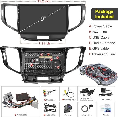 ستيريو سيارة 8core 4G+64G لسيارة Acura TSX 2009-2014/Honda Spirior 2009-2013، شاشة لمس 9 بوصة Android 13 راديو Acura مع CarPlay اللاسلكي، Android Auto، GPS Navi، 5G WiFi، بلوتوث 5.2، SWC، راديو FM in Kuwait