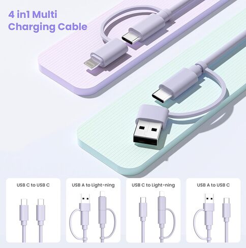 سلك شاحن هواء Elebase iPhone، كابل شحن 4 في 1 بطول 3.3 أقدام، سلك شاحن متعدد 60 وات مع محول USB A/Lightning لأجهزة Apple الجديدة 17 16 15 14 Pro Max Plus، Samsung Galaxy S25 S24 S23 Ultra Plus، Z Flip Fold in Kuwait