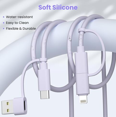 سلك شاحن هواء Elebase iPhone، كابل شحن 4 في 1 بطول 3.3 أقدام، سلك شاحن متعدد 60 وات مع محول USB A/Lightning لأجهزة Apple الجديدة 17 16 15 14 Pro Max Plus، Samsung Galaxy S25 S24 S23 Ultra Plus، Z Flip Fold in Kuwait