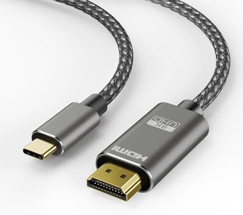 USB C to HDMI 2.1 Cable 6 ft, 8K@60Hz,4K@240Hz, Type-C to HDMI Braided Cord,[Thunderbolt 3/4/5 Compatible] for iPhone 15 Series,MacBook Pro/Air,iPad Pro,Surface,Dell,HP in Kuwait