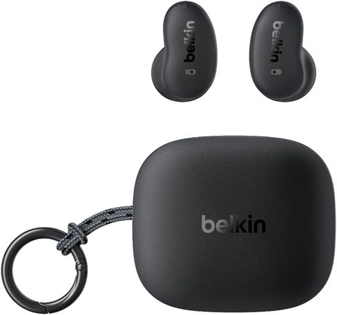 Belkin SoundForm Anywhere Wireless EarBuds, IPX4 Waterproof Bluetooth Earphones, Long-Lasting Comfort, Compact Case with Keyring for iPhone, iPad, Tablet, Laptop, Hiking, Running, Travel, etc. - Black in Saudi Arabia