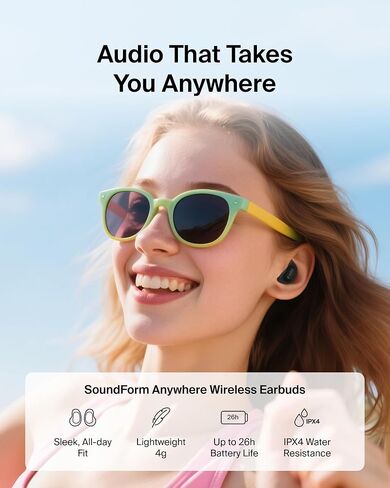 Belkin SoundForm Anywhere Wireless EarBuds, IPX4 Waterproof Bluetooth Earphones, Long-Lasting Comfort, Compact Case with Keyring for iPhone, iPad, Tablet, Laptop, Hiking, Running, Travel, etc. - Black in Saudi Arabia