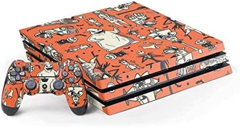 ملصق Skinit المخصص للألعاب متوافق مع حزمة PS4 Pro - تصميم مطبوع بنمط شخصيات ديزني The Nightmare Before Christmas مرخص رسميًا in Kuwait
