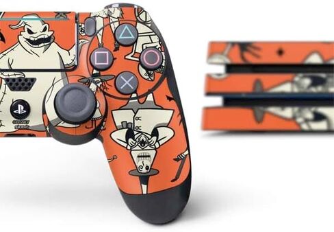 ملصق Skinit المخصص للألعاب متوافق مع حزمة PS4 Pro - تصميم مطبوع بنمط شخصيات ديزني The Nightmare Before Christmas مرخص رسميًا in Kuwait