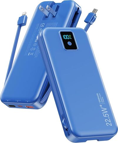 شاحن محمول، بطارية احتياطية للشحن السريع بقدرة 12000 مللي أمبير في الساعة بقدرة 22.5 وات مع كابلات مدمجة ومقبس حائط، حزمة بطارية أساسية للسفر مع شاشة LED، بنك بطارية خارجي USB C لأجهزة iPhone iPad وSamsung Green in Kuwait