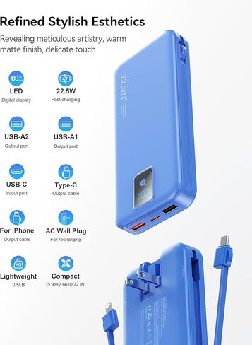 شاحن محمول، بطارية احتياطية للشحن السريع بقدرة 12000 مللي أمبير في الساعة بقدرة 22.5 وات مع كابلات مدمجة ومقبس حائط، حزمة بطارية أساسية للسفر مع شاشة LED، بنك بطارية خارجي USB C لأجهزة iPhone iPad وSamsung Green in Kuwait