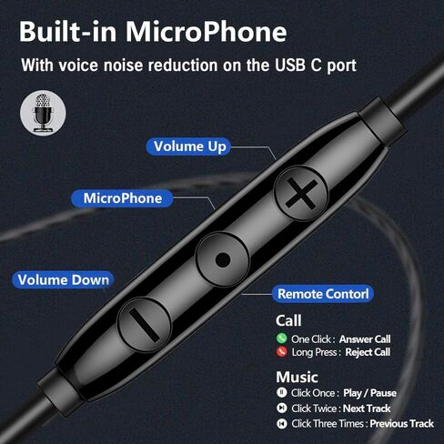 Wired Earphones Immersive Bass Noise Cancellation Call,Four Units in-Ear Headphones Wired Earbuds with Microphone Noise-canceling,subwoofer and Clear DAC decoded Sound Universal USB C 3.5mm Plug in Kuwait