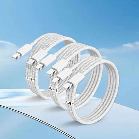 USB C to USB C Cable(3 Pack,3.3+3.3+6.6FT) Type-C to Type-C Cable 60W Braided Fast Charging Cable for iPhone 17 Pro Max/Air/17 Pro/17/iPhone 16 Pro Max/iPhone 16 Pro/15 Pro Max,iPad,Samsung-White in Saudi Arabia