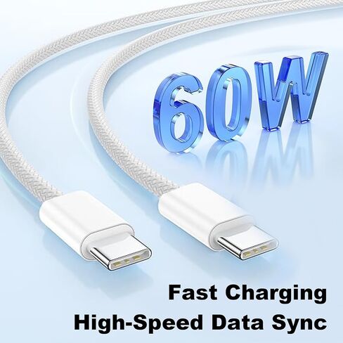 USB C to USB C Cable(3 Pack,3.3+3.3+6.6FT) Type-C to Type-C Cable 60W Braided Fast Charging Cable for iPhone 17 Pro Max/Air/17 Pro/17/iPhone 16 Pro Max/iPhone 16 Pro/15 Pro Max,iPad,Samsung-White in Saudi Arabia