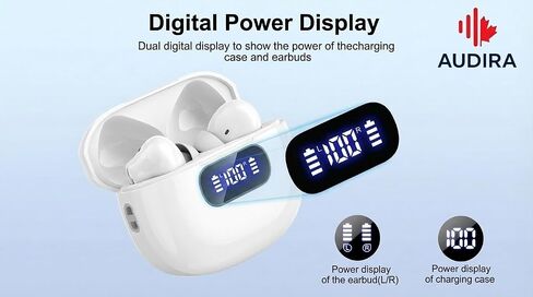 سماعات أذن لاسلكية، بلوتوث 6.0، سماعات رأس لاسلكية، شاشة LED رقمية للبطارية، سماعات أذن مقاومة للماء IPX7، وقت تشغيل لمدة 56 ساعة، وضع الاستعداد 200 ساعة، شحن من النوع C، أدوات تحكم ذكية باللمس. (أسود) in Saudi Arabia
