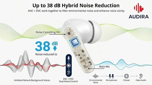 سماعات أذن لاسلكية، بلوتوث 6.0، سماعات رأس لاسلكية، شاشة LED رقمية للبطارية، سماعات أذن مقاومة للماء IPX7، وقت تشغيل لمدة 56 ساعة، وضع الاستعداد 200 ساعة، شحن من النوع C، أدوات تحكم ذكية باللمس. (أسود) in Saudi Arabia