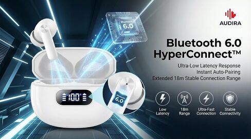 سماعات أذن لاسلكية، بلوتوث 6.0، سماعات رأس لاسلكية، شاشة LED رقمية للبطارية، سماعات أذن مقاومة للماء IPX7، وقت تشغيل لمدة 56 ساعة، وضع الاستعداد 200 ساعة، شحن من النوع C، أدوات تحكم ذكية باللمس. (أسود) in Saudi Arabia