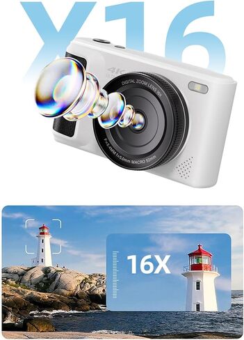 كاميرا رقمية 4K للتصوير الفوتوغرافي، مع شاشة قلاب 3 180 درجة، تكبير 16X، نقطة تكبير رقمية والتقاط كامارا، كاميرا سفر مدمجة لمدونة الفيديو، للمبتدئين (أبيض) in Kuwait