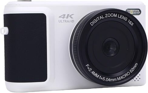 كاميرا رقمية 4K للتصوير الفوتوغرافي، مع شاشة قلاب 3 180 درجة، تكبير 16X، نقطة تكبير رقمية والتقاط كامارا، كاميرا سفر مدمجة لمدونة الفيديو، للمبتدئين (أبيض) in Kuwait